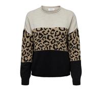Only Onljade Animal Ls O-cuello Cc Knt Suéter, Mujer, Moonbeam/Pattern:black/Toasted Coconut, L