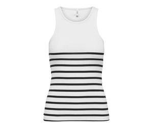 ONLY Onlkenya Rib Stripe Tank Top CS JRS Tank Top, Blanco Brillante/Rayas: Negro, L