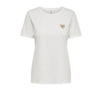 ONLY Onlkita Life S/S Logo Top Noos Camiseta, Cloud Dancer/Print:Gold Glitter Heart, S para Mujer