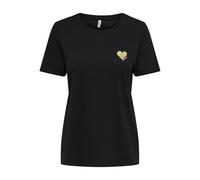 Only Onlkita Life S/S Logo Top Noos para Mujer, Negro/Estampado: corazón con Purpurina Dorada, L
