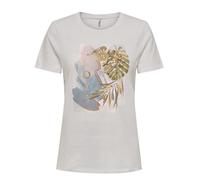 ONLY Onlkita Reg S/S Mix Top Box CS Jrs Ex. Camiseta, Cloud Dancer/Print:Leaf Love, S para Mujer