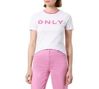 ONLY Onllea Fitted S/S Logo Top Box Jrs Camiseta, Blanco Brillante/Estampado: Solo, M para Mujer
