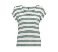 ONLY Onllira Life S/S V-Neck Top Jrs Camiseta, Chinois Green/Stripes:Cloud Dancer, L para Mujer