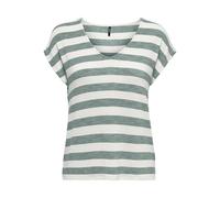 ONLY Onllira Life S/S V-Neck Top Jrs Camiseta, Chinois Green/Stripes:Cloud Dancer, XS para Mujer