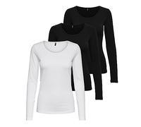 ONLY Onllive Love Life Basic - Camiseta de manga larga para mujer, 2 negros, 1 blanco, XL