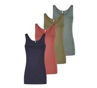 ONLY Onllive LUV - Camiseta sin mangas para mujer, corte ajustado, 4 unidades, cuello redondo, sin mangas, monocolor, negro, blanco, beige, rojo, verde, azul, azul marino, S, M, L, XL, XXL, Pack de 4