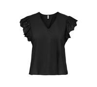 ONLY Onllou Life Emb S/S Frill Top WVN Mujer Mujer, Negro, M