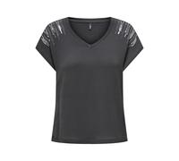 ONLY Onllouisa Capsleeve Mix Top Box Jrs Camiseta, Fantasma/Detalle: Mangas Studs+Lentejuelas (Gunmetal), S para Mujer