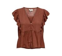 ONLY Onlrian Flonce S/S Wvn Elegante Top con Cuello En V Y Mangas Cortas Y Ajuste Normal, Primavera/Verano, Granate, S Mujeres