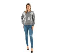 ONLY ONLROSIE LS O-Neck Glitter KNT, Suéter pulóver Mujer, Medium Grey Melange/Pattern:Silver Glitter,
