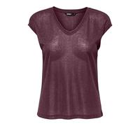 ONLY Onlsilvery S/S V Neck Lurex Jrs Noos Top Básico Cuello O Mangas Cortas para Adolescentes Elegancia, Granate, L Mujeres