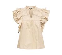 ONLY Onlsunny Capsl Frill Wvn Noos Top con Cuello En V Manga Corta Y Volantes, Humus, M Mujeres