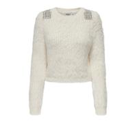 ONLY Onlsuri LS Bling Crop O-Neck PRM Knt Suéter, Cloud Dancer/Detail:Silver, M para Mujer