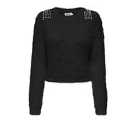 ONLY Onlsuri LS Bling Crop O-Neck PRM Knt Suéter, Negro/Detalles: Plateado Oscuro, L para Mujer