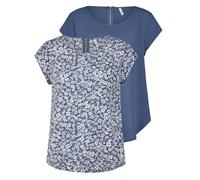 ONLY ONLVIC - Camiseta básica de manga corta para mujer (2 unidades, cuello redondo, corte regular, manga corta, con cremallera, diseño de verano), Vintage Indigo (15284243), 40