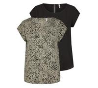 Only ONLVIC - Camiseta básica de Manga Corta para Mujer (2 Unidades, Cuello Redondo, Corte Regular, Manga Corta, con Cremallera, diseño de Verano), Negro (15284243), 44