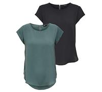 ONLY Onlvic S/S Solid AOP Top Ptm - Camiseta de Manga Corta para Mujer, 2 Unidades (1 bálsamo Verde/1 Negro), 44