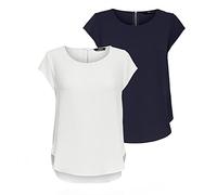 ONLY Onlvic S/S Solid AOP Top Ptm - Camiseta de Manga Corta para Mujer, Pack de 2 (1 Chaqueta Azul Marino/1 Cloud Dancer), 42