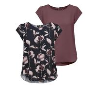 ONLY Onlvic S/S Solid AOP Top Ptm - Camiseta de manga corta para mujer, Pack de 2 unidades (Pack A: Rose Brown/Night Sky Flower Print), 46