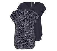ONLY ONLVIC Top de mujer Pack de 2 camisetas básicas cuello redondo corte regular blusa manga corta parte superior cremallera patrón verano negro verde rosa azul, Cielo nocturno (15284243), 40