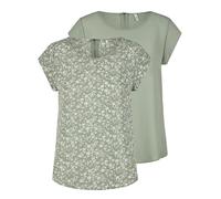 ONLY ONLVIC Top de Mujer Pack de 2 Camisetas básicas Cuello Redondo Corte Regular Blusa Manga Corta Parte Superior Cremallera patrón Verano, Lily Pad (15284243), 42