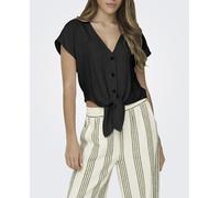 Only Only - Blusa de mujer de lino con nudo. Negro Talla 34