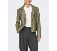 Only Only - Cazadora de mujer de polipiel estilo biker. Verde pardo Talla 34
