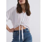 Only Only - Top de mujer de rayas corta con nudo. Blanco Talla 34