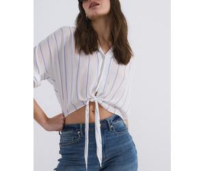 Only Only - Top de mujer de rayas corta con nudo. Blanco Talla 34