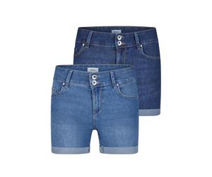 ONLY - Pantalones cortos vaqueros elásticos para mujer, corte skinny, cintura media, pack de 2, ONLCARMEN, denim básico, verano, azul y negro, S, M, L, XL, XXL, XL