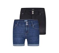 ONLY Pantalones cortos vaqueros para mujer elásticos cortos ajustados de cintura media ONLCARMEN paquete de 2 pantalones cortos de verano básicos denim azul negro S M L XL XXL, XL