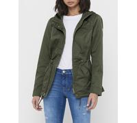 Only Parka de mujer con capucha y cintura fruncida. Verde oscuro 38/M
