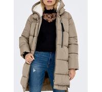 Only Plumífero de mujer acolchado largo con capucha. Beige 38 (M)