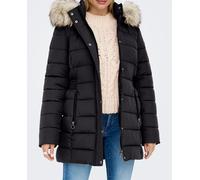 Only Plumífero de mujer acolchado largo con capucha. Negro 34 (XS)