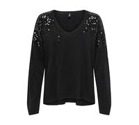 ONLY Sequin Boxy V-Neck Knt Onlstarry LS-Camiseta con Cuello en V y Lentejuelas, Negro, XS para Mujer