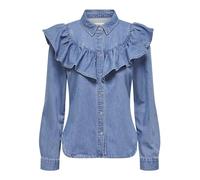 ONLY Shirt Onlindigo LS Frill Dnm Camiseta Qyt Noos, Medio De Mezclilla Azul, S Mujeres