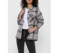 Only Sobrecamisa de mujer oversize con estampado de cuadros. Marrón claro 36