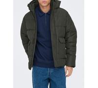 Only & Sons Abrigo plumifero con capucha de hombre. Verde L