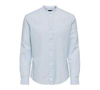 ONLY&SONS Camisa de Lino de Manga Larga para Hombre, Camisa básica a Rayas, Ajustada y Ligera, Color:Azul-3, Talla:L
