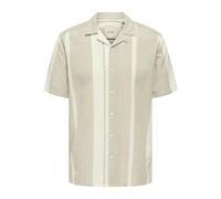 ONLY & SONS Camisa de Manga Corta para Hombre, Cuello Resort, Botones de Lino, Camiseta de Verano, Caqui, S