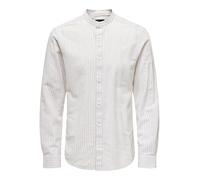 ONLY&SONS Men Lightweight Linen Shirt Long Sleeve Slim fit Top Striped Basic Shirt, Color:Beige, Talla:XS