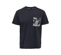ONLY & SONS Onsperry Life Reg Leaf SS-Té de Bolsillo Camiseta, Azul Marino, S para Hombre