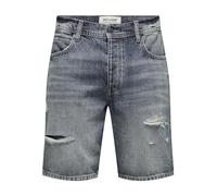 Only & Sons Pantalones Cortos De Mezclilla Bermuda Midi Cintura Media Algodón Pantalón Cinco Bolsillos, Color:Azul Oscuro, Talla:M