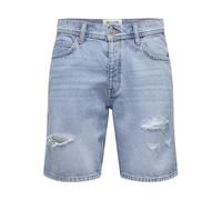 ONLY&SONS Pantalones Cortos de Mezclilla Midi para Hombre Bermuda de Talle Medio de algodón Pantalones de Cinco Bolsillos, Color:Azul Claro, Talla:M
