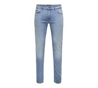 Only & Sons Pantalones Vaqueros Elásticos Slim Fit Diseño Blanqueado Hombres Onsloom, Color:Azul Claro, Talla de pantalón:29W / 34L, Largo de la Pierna: