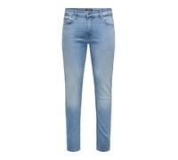Only & Sons Pantalones Vaqueros Elásticos Slim Fit Diseño Blanqueado Hombres Onsloom, Color:Azul Claro, Talla de pantalón:29W / 34L, Largo de la Pierna: