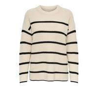 ONLY Suéter de Punto Femenino Corte Normal Cuello Redondo Profundo Hombro suéter, Pumice Stone/Stripes:Black, M
