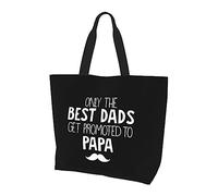 Only The Best Dads Get Promote To Papa Bolso de lona ligero para mujer, bolsa de compras reutilizable, color negro