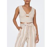 Only Top cropped de mujer sin mangas con escote en pico. Blanco hielo 34 (XS)