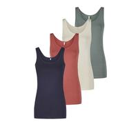 ONLY Top Damen Sommer Regular Fit Onllive LUV Tank Top 4er Pack Basic Rundhals Trägershirt Ärmellos Ärmellos Tops Einfarbig Schwarz Weiß Beige Rot Grün Blau Navy S M L XL XXL, Pack de 4 (Pumice Stone